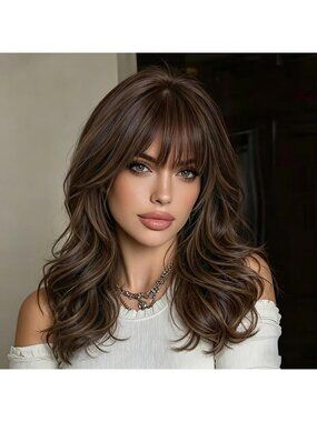 Women's Caramel Parting Layered Hairstyle Curly Synthetic Heat Resistant Wigs